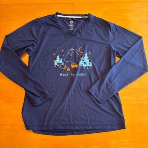 Green layer L blue athletic running workout nature long sleeve T-shirt